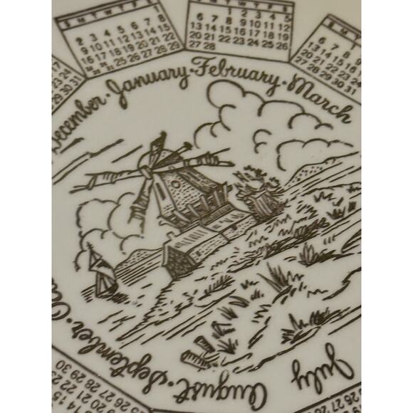 1955 Calendar Plate Floral Designs Windmill Dish Birth Year Dutch Celebration - Picture 7 of 8